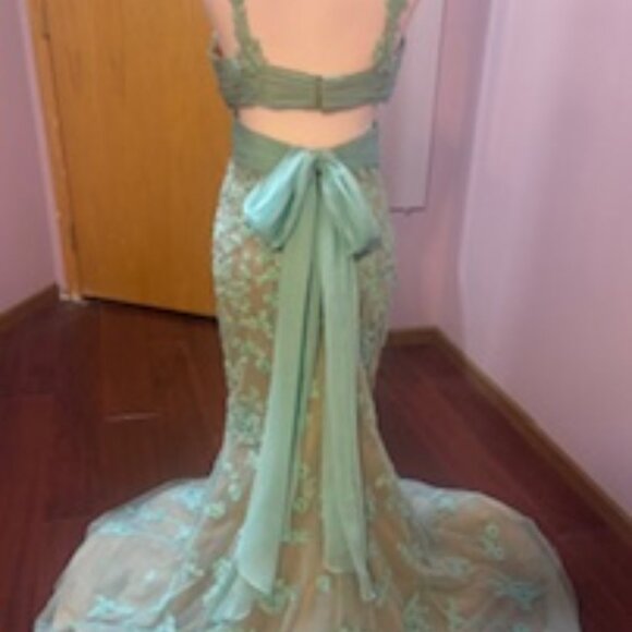 Sherri Hill, Size 6, Seafoam Green/Nude Gown - Picture 5 of 7